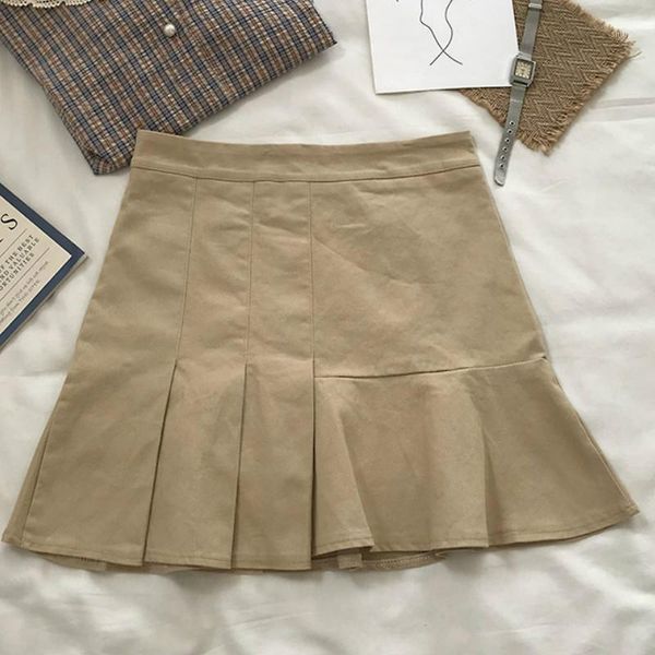 

skirts women mini pleated high waist casual solid zipper simple korean style chic trendy vintage novelty summer womens daily new1, Black