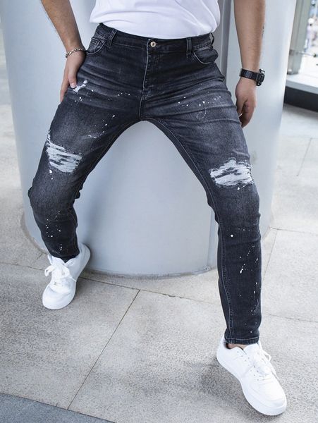 

men ripped splash ink print jeans q4xi#, Blue