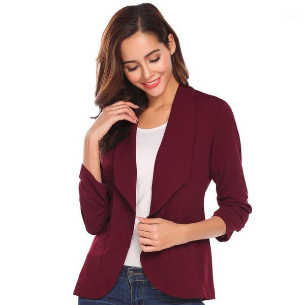 

women blazers three quarter 7-point sleeves pleated women blazer and jacket solid color office lady slim suit small suit coat1, White;black