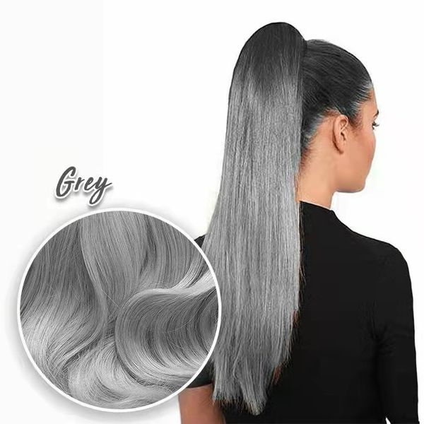 Yeni Stil Gümüş Gri İnsan Saç At Kuyruğu Postişi Sware Etrafında Boya Ücretsiz Doğal Hightlight Tuz ve Biber Gri Kıllar Ponytails