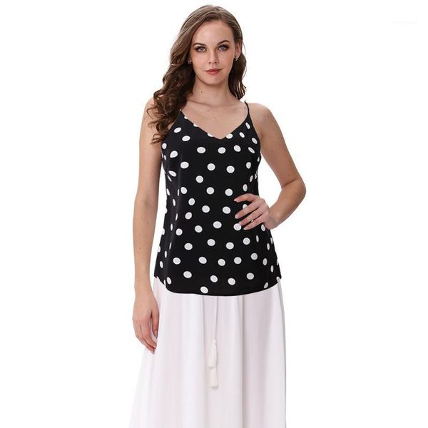 

boho polka dots print tank strappy v-neck women's summer camisole m305971, White