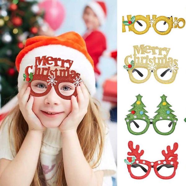 

christmas cute cartoon glasses frame glittered santa claus snowman snowflake tree elk eyeglasses no lens for kid xmas party decoration gift