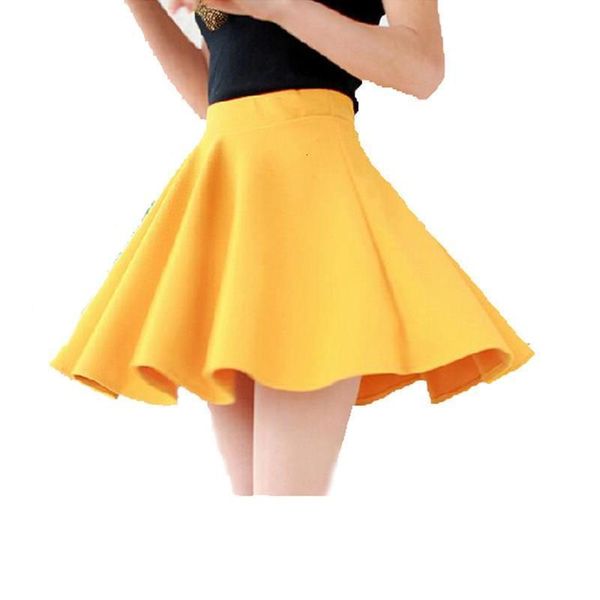 

2020 fashion women skirts pleated candy colors high waist plain skater flared casual party cotton mini skirt, Black