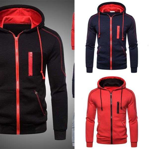 

men fleece zipper male hood sweatshirts autumn winter casual for sports coat fashion hoodies homem, Black;white