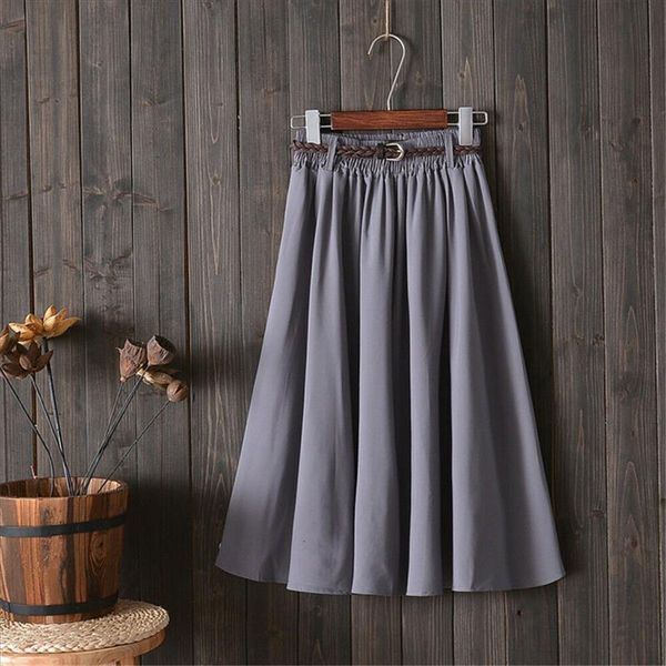 

2019 women retro stretch high waist skirt skater flared pleated swing skirt+belt summer solid a-line sweet skirts, Black