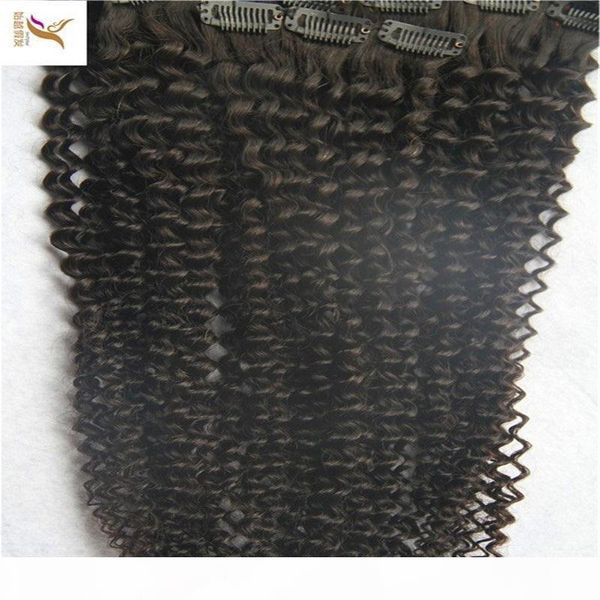 

clip in human hair extensions kinky curly hair clip ins 7 pcs 10-34 inchs 7a brazilian hair bundles, Black;brown