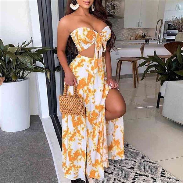 

womens two piece dress sets tube suits female summer bohemian maxi long skirts and bowknot crop 2pcs, Gray