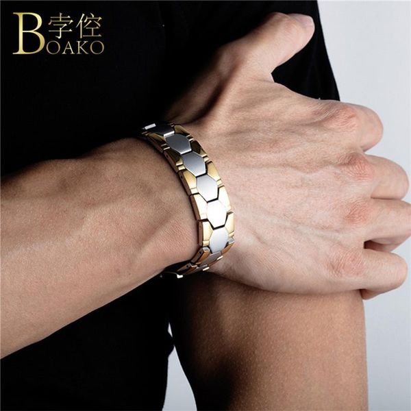 

stainless steel men bracelets new fashion magnetic bracelets for men gold sliver color chain magnetic healthy male jewelry g5sfd, Black