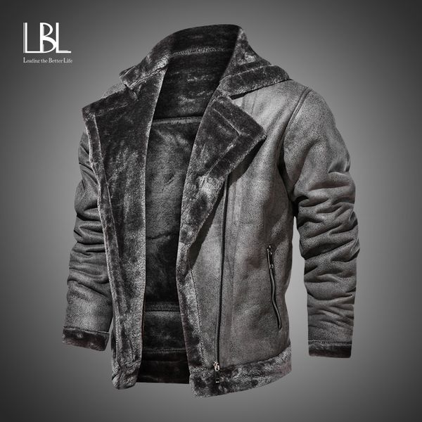 

winter mens pu jacket faux fur collar coats thick warm men's motorcycle jacket new fashion windproof leather coat male 201014, Black
