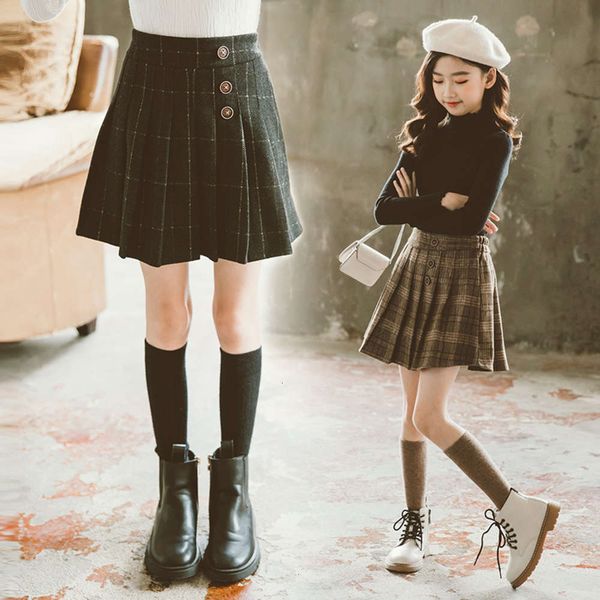 

half pleated girls' short length skirt, plush autumn and winter drs, new sle, korean children's tweed plaid skirt, Blue
