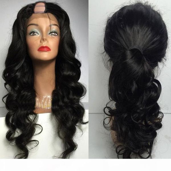 

unprocessed virgin brazilian body wave human hair u part wigs remy hair upart wig middle u shaped wig for black women, Black;brown