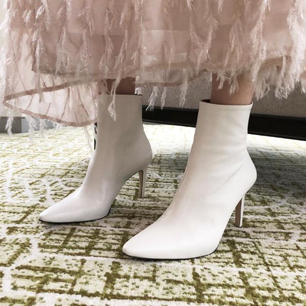 

boots women 6/8cm high heels ankle microfiber leather white/red casual ladies shoes spring/summer/autumn/winter female, Black