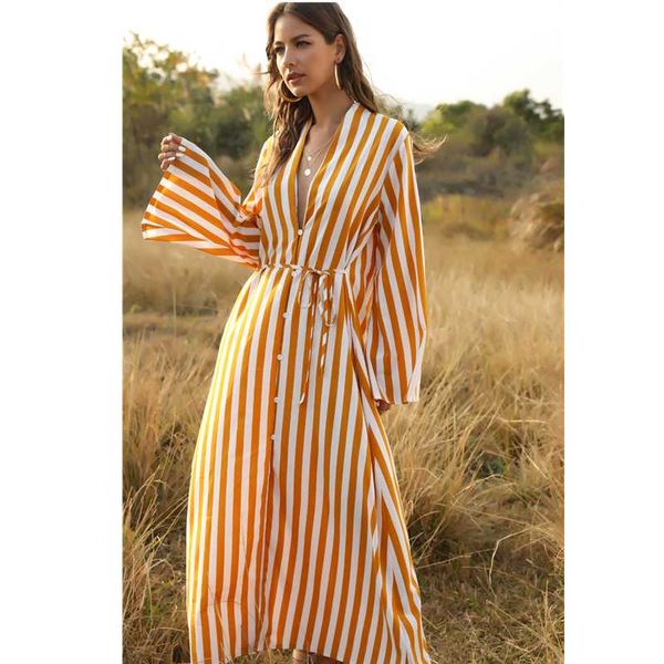 

casual dresses long sleeve office ladies stripe shirt dress boho beach elegant party vestidos 2021, Black;gray