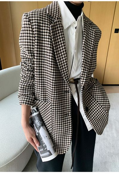 

2021 new retro houndstooth small suit jacket 2021 spring new temperament korean thick woolen cloth ladies ikr9, White;black