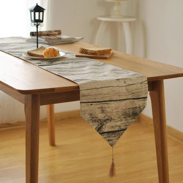 Vendite calde Vintage tavolo in legno corridore simulazione corteccia modello carta da parati sfondo decorazione tovaglietta di stoffa decorativa