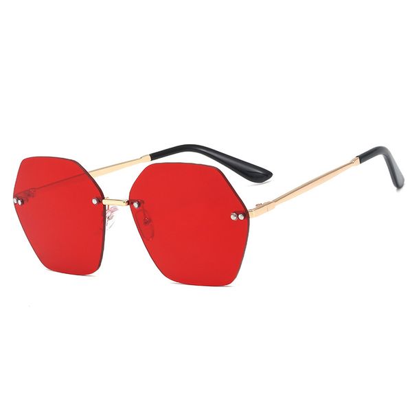 

polygonal frameless trimming irregular sun glasses women's and men's fashionable round face large frame gradient sunglasses, White;black