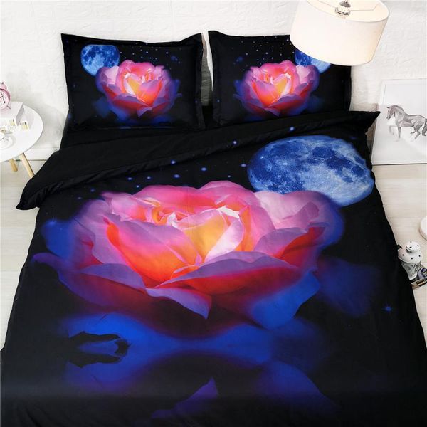 

jf-267 rose blossom under moon 4pcs flower print bed set  king size sheets1
