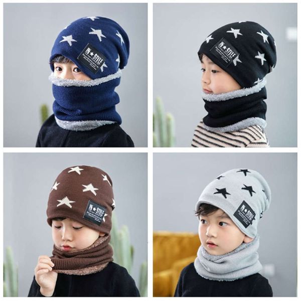 

autumn and wool warm winter children's plush scarf ear protection baby integrated hat set dh22691, Red;brown