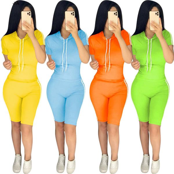 

stripe print womens designer tracksuits fashion short sleeve hooded short pants womens 2pcs sets summer females clothing, Gray