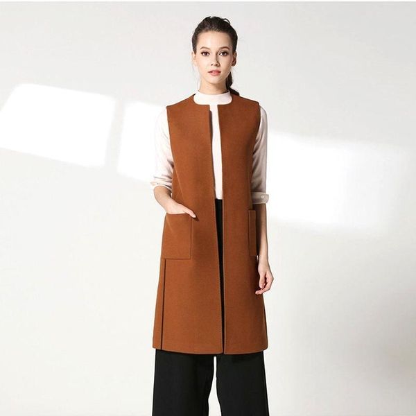 

2021 autumn winter new o-neck sleeveless woolen cardigan vests jackets waistcoat female solid color vest for women m-4xl y644, Black;white