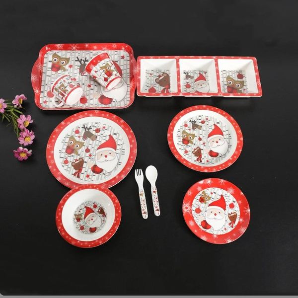 

10pcs christmas tableware set plate bowl spoon fork cup pkates tableware dinner dishes for kids