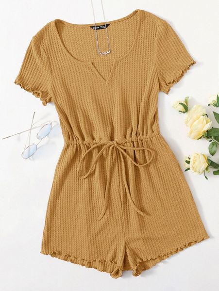 

notched neck lettuce trim romper u7fv#, White