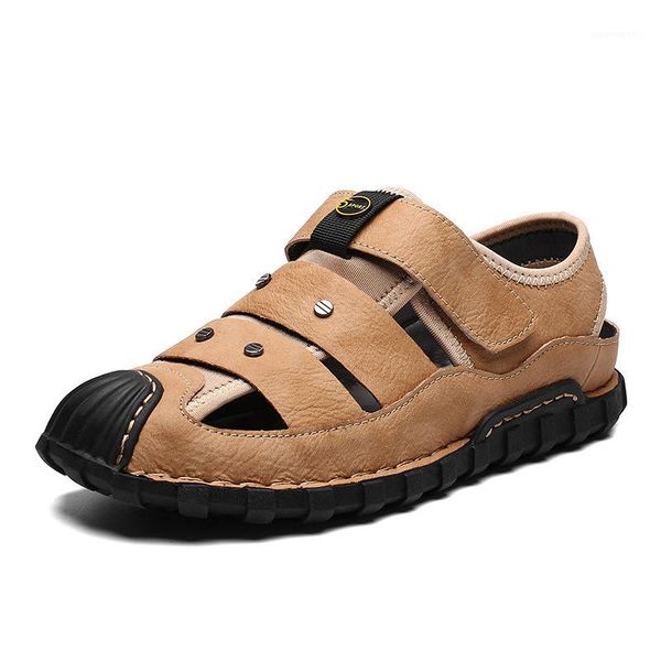 

new leather men's sandals handmade classic summer mens shoes sandalias outdoor men roman beach sandals size 39-481, Black
