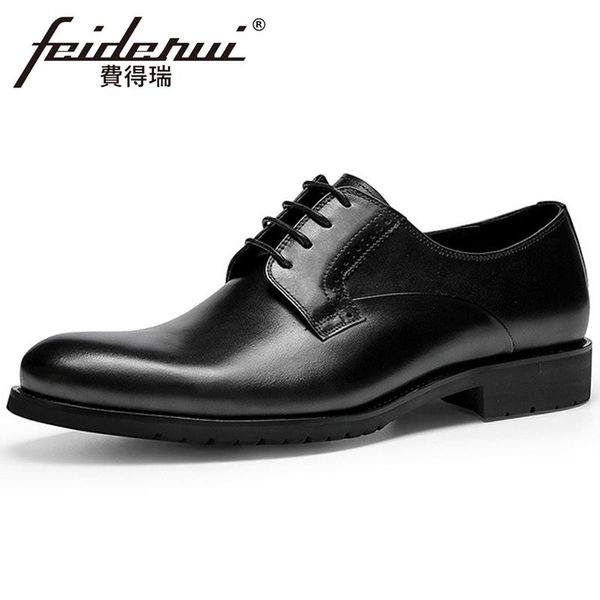 

classic real genuine leather men's formal dress office oxfords round toe laces derby handmade wedding party man shoes fhs215, Black