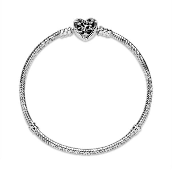 

100% 925 sterling silver bracelet for women original pando charm chain snake bracelet heart style classic diy jewelry, Black