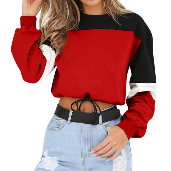 

womens long sleeve splcing color sweatshirt pullover blouse o neck blusas mujer de moda cotton blouse, Black