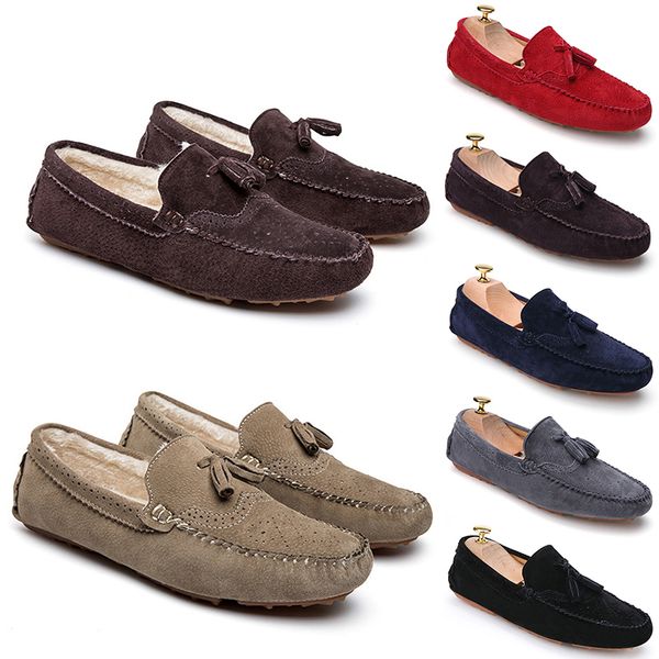 

non-brand men plus cashmere keep warm leather peas shoes black gray red brown blue khaki overshoes casual lazy shoe 38-45