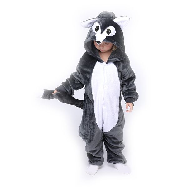 Animal Lobo Crianças Kigurumis Onesie Pijamas Crianças Roupas Meninos Meninas Criança Romper Criança Engraçado Roupas Engraçado OnePiece Traje 201104