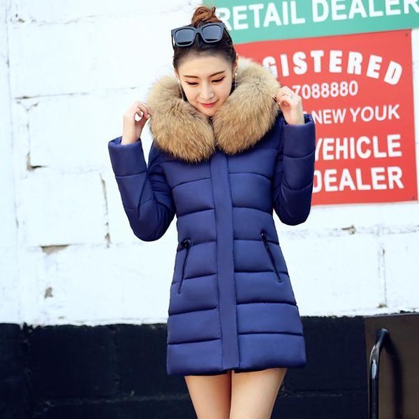 

women's down & parkas 2021 winter coat women fake raccoon fur collar warm woman parka outerwear jacket female, Black