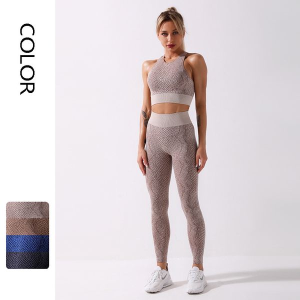 

fitness clothing tracksuit 2 piece padded bra gym leggings tights sportswear sports suit women snake print seamless yoga set c0122, Gray