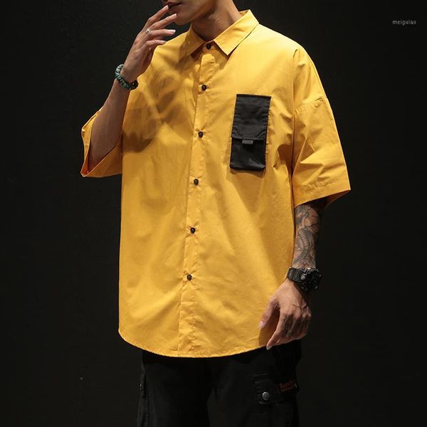 

janpanese style short sleeves casual men shirt 2020 for summer clothes punk streetwear1, White;black