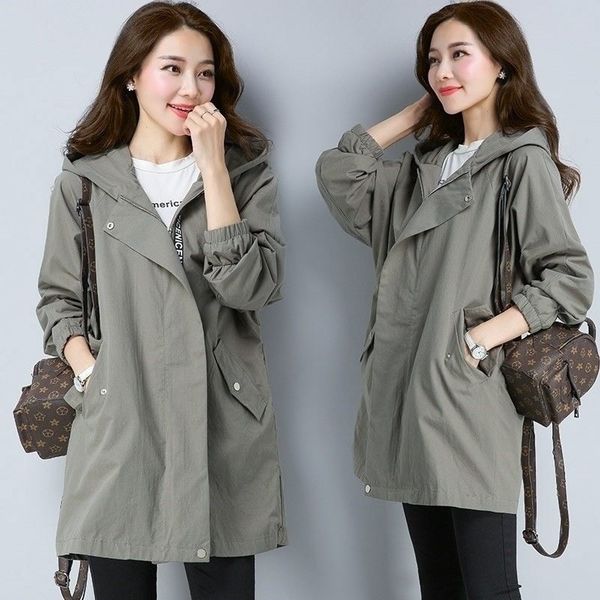 

women trench casual loose coat oversize vintage cloak female overcoats windbreaker plus size 4xl 5xl 201030, Tan;black