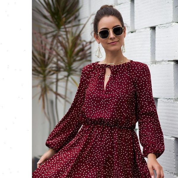 

2021 summer boho dress for women casual print dress o neck long sleeve elegant midi party dress vestidos mujer, Black;gray