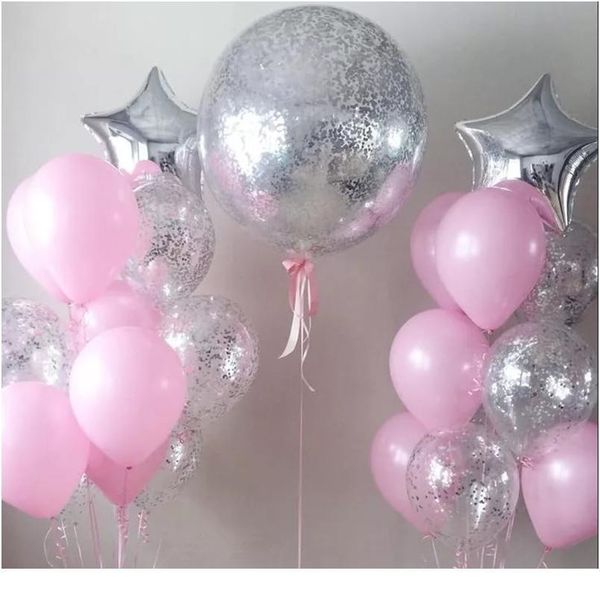 

36inch silver confetti balloon pink white latex balloon silver romantic theme wedding birthday party decoration princes jlllwc