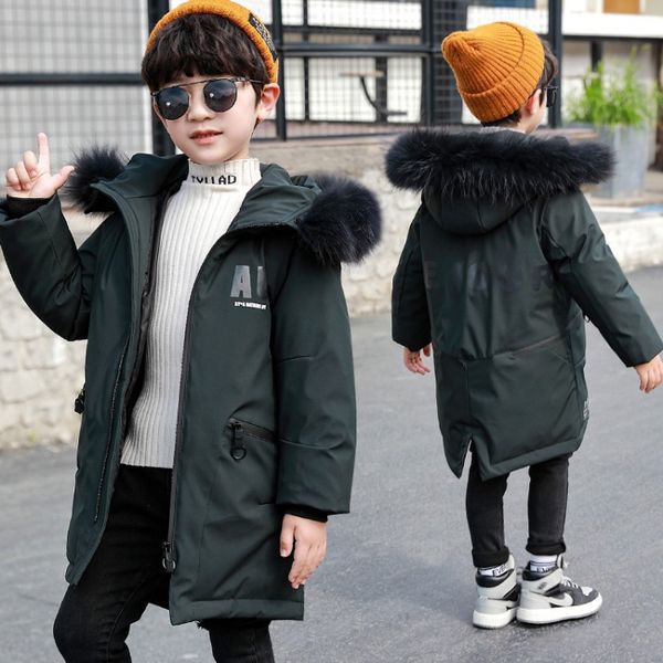 

children's winter cotton jacket boy big children korean warm thickening down cotton hooded fur collar cotton clothing casual warm, Blue;gray