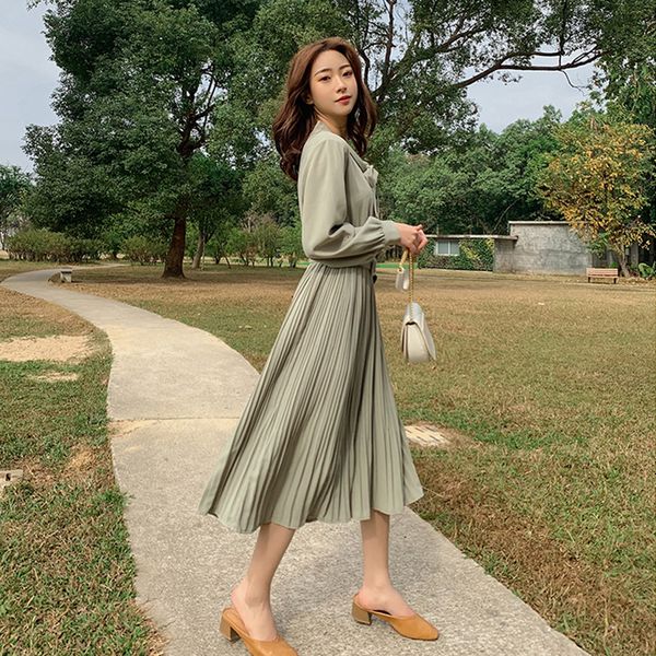 

2021 new elegant female in solid-colored high-quality chiffon fashions tall waist long sleeve long-legged arch worn h0092, Black;gray