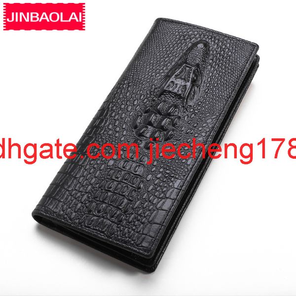 

jinbaolai leather crocodile head wallet long leather men's wallet, Red;black