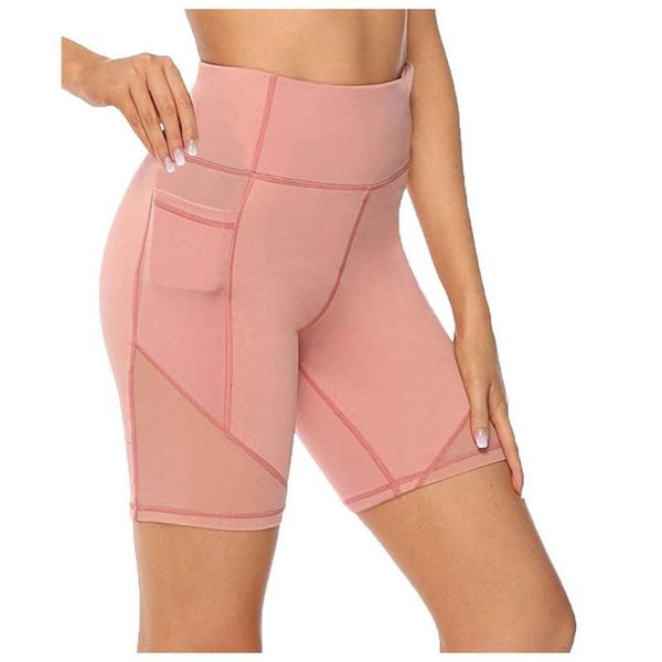 

soild color with boy shorts +pocket sports women's high waist yoga shorts abdomen control training running trousers push up, White;red