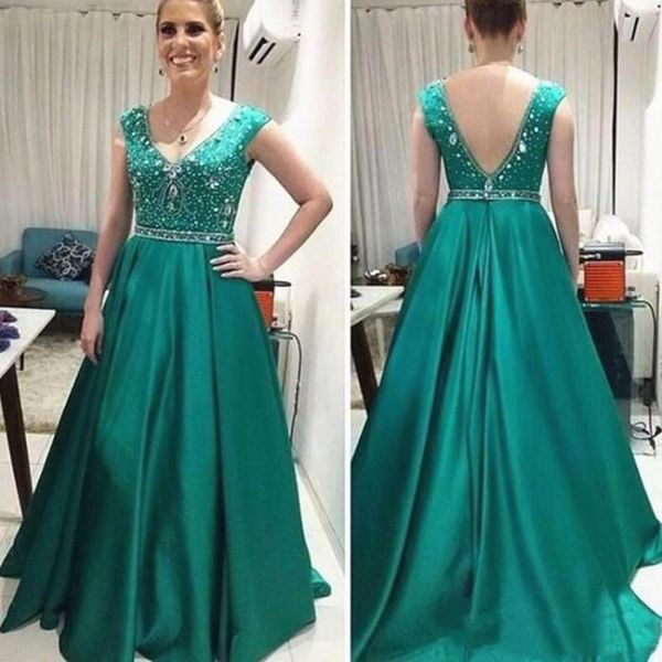

teal green satin mother of the bride dress long crystals beading v neck sleeveless a line formal wedding party gowns custom plus size, Black;red