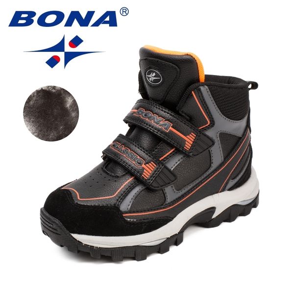

bona new classics style children boots lace up girls ankle boots synthetic boys winter shoes comfortable light y200104, Black;grey