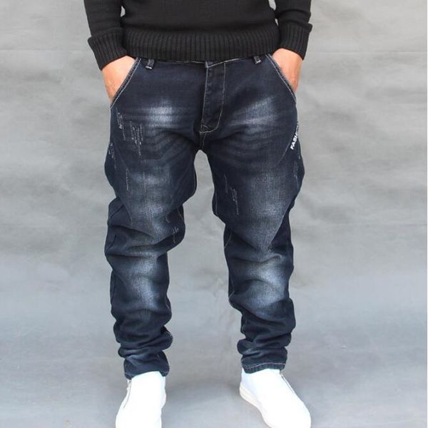 

2021 loose mode baggy denies casual male brim cargo bonding streetwear elastic pants mn59, Blue