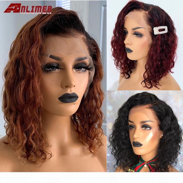 

ombre blonde burgundy short bob water wave lace front human hair wigs for black women remy hair wig brazilian bob lace front wig