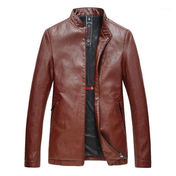 

faux leather jacket men stand collar casual leather coat 2019 new autumn winter1, Black