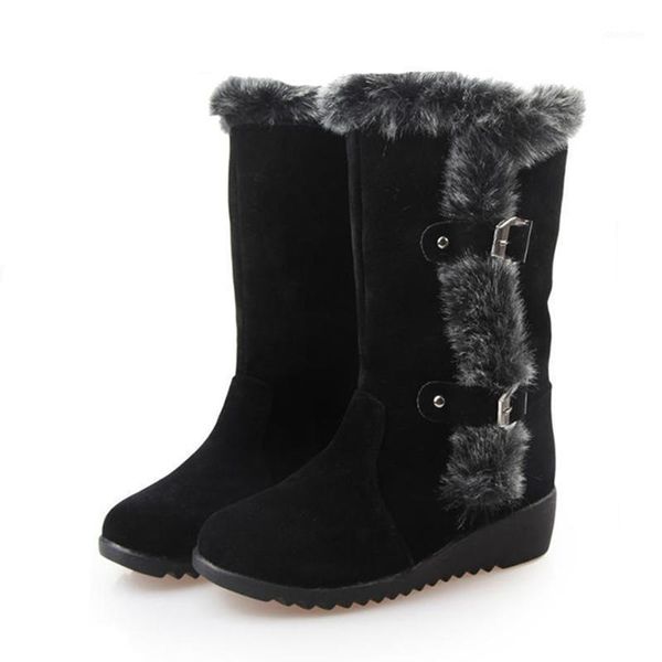 

boots 2021 autumn and winter snow thick bottom set foot imitation fur cotton wedge with women women1, Black