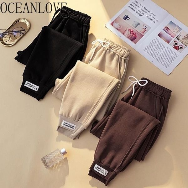 

oceanlove drawstring print letters harem pants pleated high waist women pants autumn winter thick warm trousers 13089 201031, Black;white