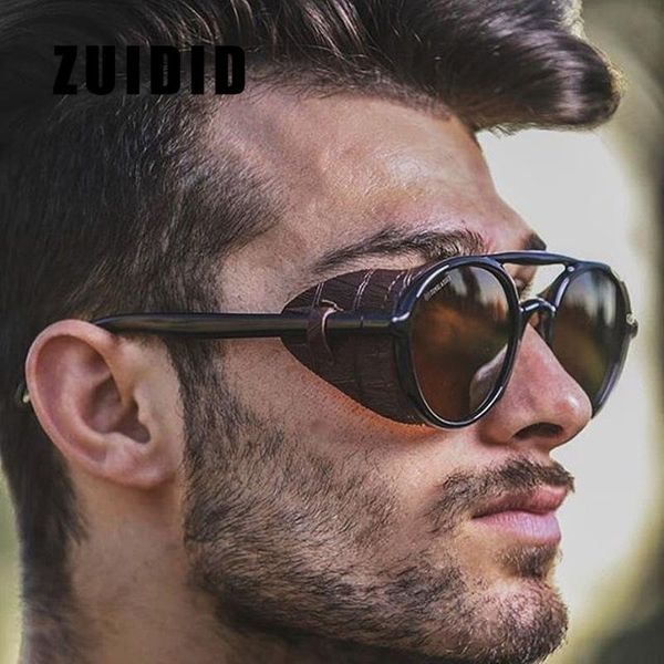 

sunglasses round steampunk men classic brand designer vintage punk rivet wrap glasses retro leather sunglass for male oculos, White;black